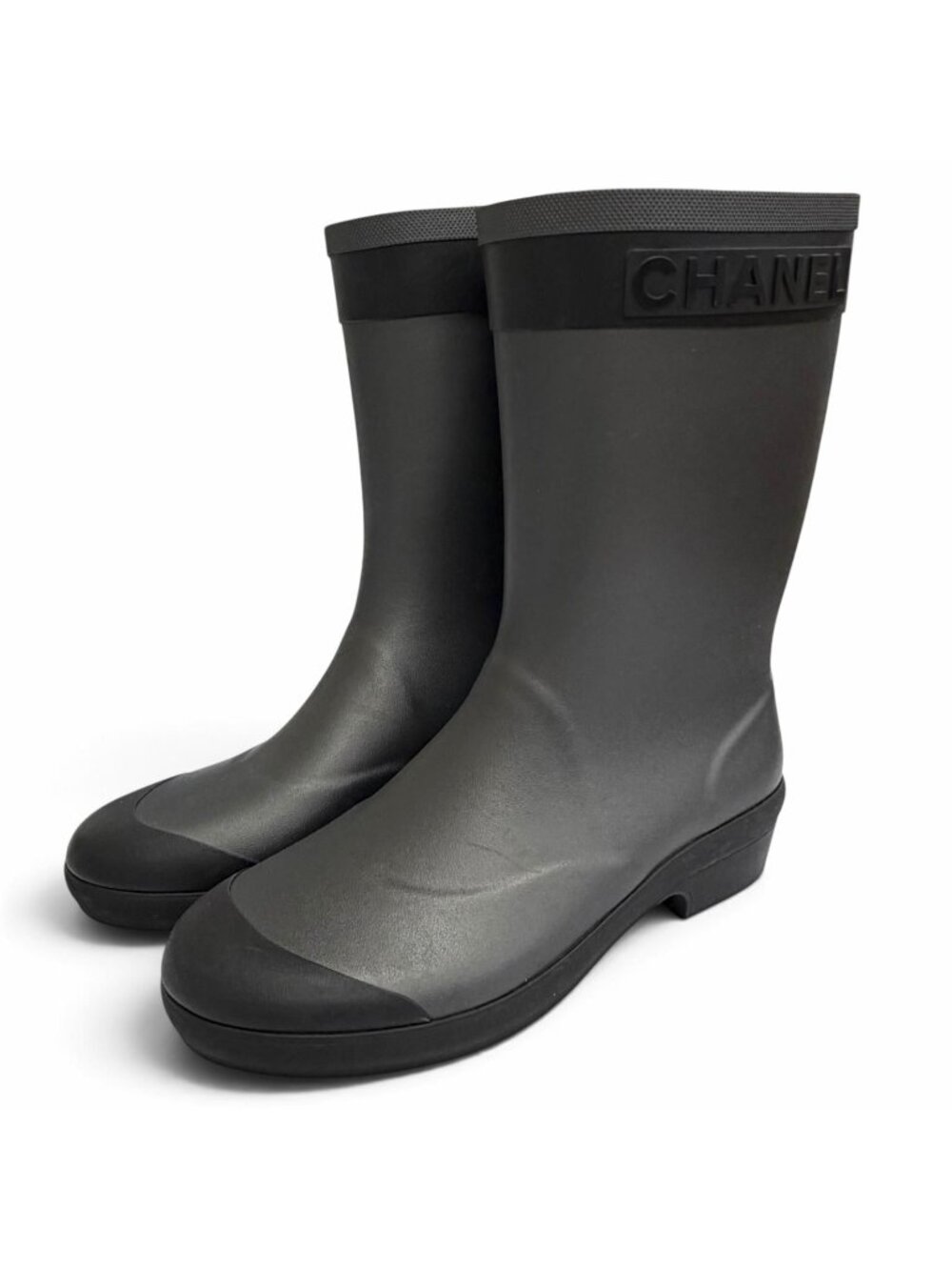 Chanel Rubber CC Logo Side Rain Boots Short Black